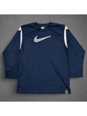 Nike Y2K Big Swoosh Navy Long Sleeve Athletic Shirt Size XL